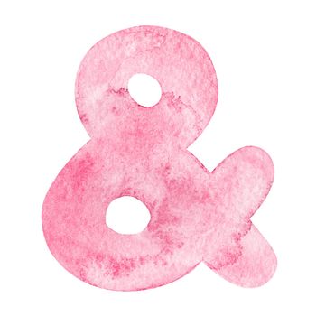 Watercolor pink ampersand sign isolated on white background