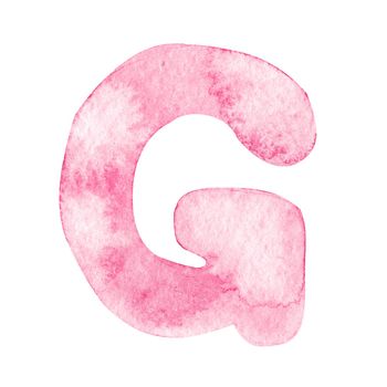 Watercolor pink letter G isolated on white background