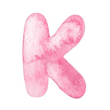 Watercolor pink letter K isolated on white background