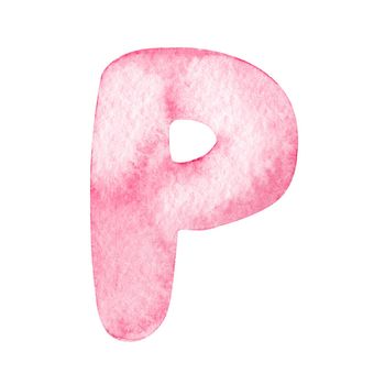 Watercolor pink letter p isolated on white background