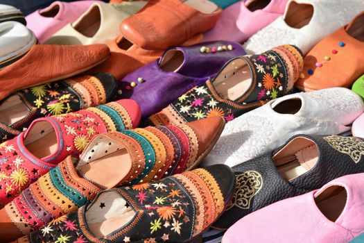 Colorful Slippers at the sale counter in Bazaar souvenir market