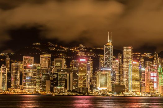 Night view of Hong Kong seen from Victoria Harbor. Shooting Location: Hong Kong Special Administrative Region