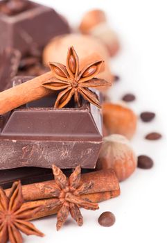 chocolate bars with its ingredients isolated