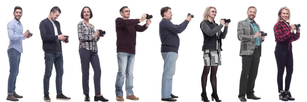 collage of group of photographers in profile isolated on white background