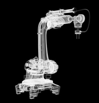 Industrial robot, x-ray transparent. 3D illustration. Non-destructive testing concept