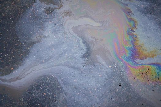 Oil slick on the asphalt road background