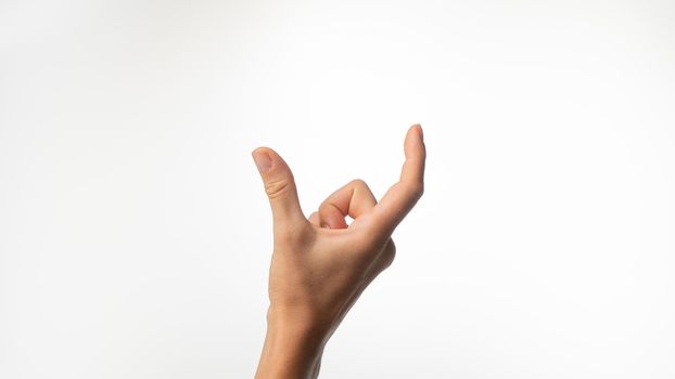 Women's fingers show large distance size on a white background. High quality photo