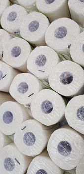 top view of lots of toilet paper rolls. soft hygienic paper. close up during the covid pandemic