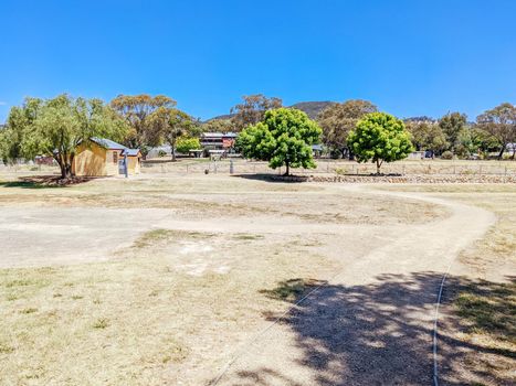 GLENROWAN, AUSTRALIA- DECEMBER 27 2021: The historic town of Glenrowan and its historic precinct, famous for its Kelly Gang history on a warm summer's day in Victoria, Australia