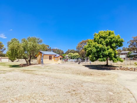 GLENROWAN, AUSTRALIA- DECEMBER 27 2021: The historic town of Glenrowan and its historic precinct, famous for its Kelly Gang history on a warm summer's day in Victoria, Australia