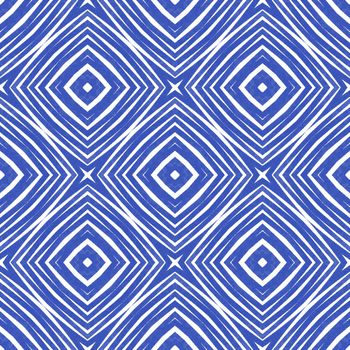 Ethnic hand painted pattern. Indigo symmetrical kaleidoscope background. Summer dress ethnic hand painted tile. Textile ready amusing print, swimwear fabric, wallpaper, wrapping.