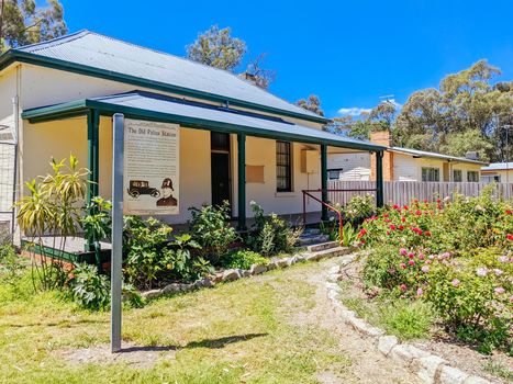 GLENROWAN, AUSTRALIA- DECEMBER 27 2021: The historic town of Glenrowan and its historic precinct, famous for its Kelly Gang history on a warm summer's day in Victoria, Australia