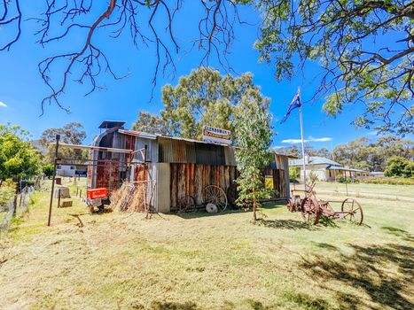 GLENROWAN, AUSTRALIA- DECEMBER 27 2021: The historic town of Glenrowan and its historic precinct, famous for its Kelly Gang history on a warm summer's day in Victoria, Australia