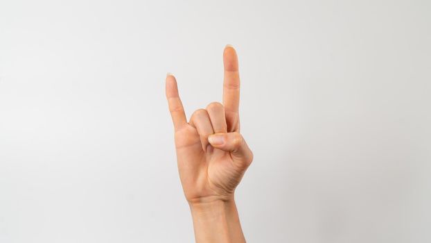 sign language of the deaf and dumb, phrase - rock and roll, rock on. High quality photo