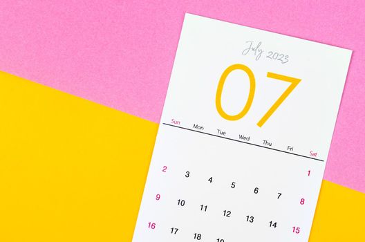 Calendar July 2023 on beautiful background.
