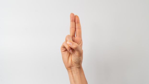Sign language of the deaf and dumb people, English letter u. High quality photo