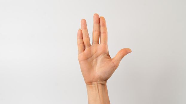 sign language of the deaf and dumb, phrase - vulcan salute, life long and prosper. High quality photo