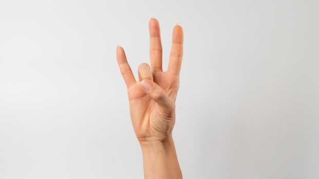 Sign language of the deaf and dumb people, number, digit seven. High quality photo