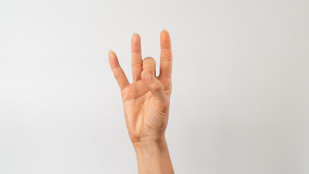 Sign language of the deaf and dumb people, number, digit eight. High quality photo