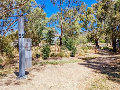 GLENROWAN, AUSTRALIA- DECEMBER 27 2021: The historic town of Glenrowan and its historic precinct, famous for its Kelly Gang history on a warm summer's day in Victoria, Australia