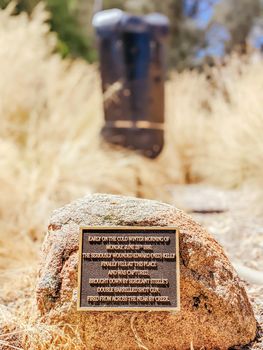 GLENROWAN, AUSTRALIA- DECEMBER 27 2021: The historic town of Glenrowan and its historic precinct, famous for its Kelly Gang history on a warm summer's day in Victoria, Australia