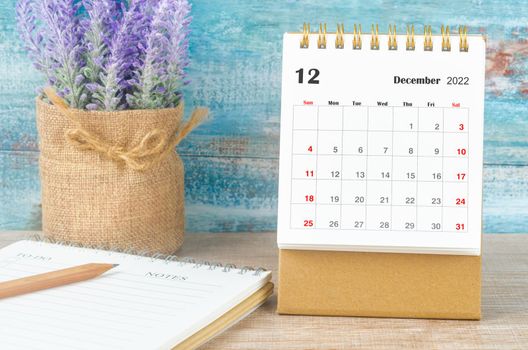 December 2022 Monthly desk calendar for 2022 year with diary.