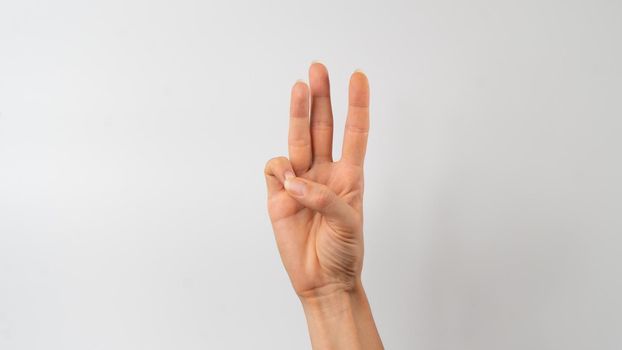 Sign language of the deaf and dumb people, English letter w. High quality photo