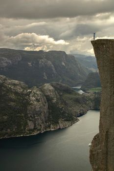 Preikestolen rock tourist attraction in the municipality of Strand in Rogaland county in Norway