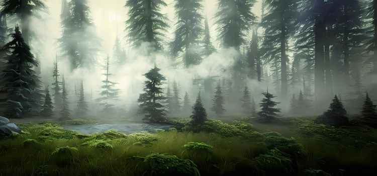 Misty landscape forest painting illustration. Digital art painting for book illustration,background wallpaper, concept art.