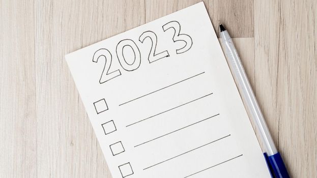 Checklist for 2023 with space for text and squares for ticks. High quality photo