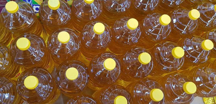 Close up top view of bottled cooking oil to be used for cooking selective focus.