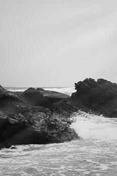 Coastal art print, monochrome and seascape concept - Atlantic ocean coast scenery, fine art