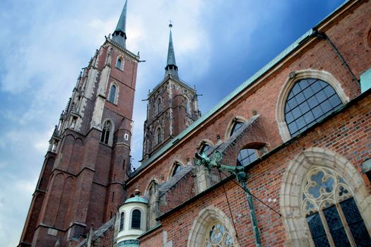 Ancient buildings on Ostrow Tumski at daytime in Wroclaw. High quality photo