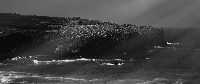 Coastal art print, monochrome and seascape concept - Atlantic ocean coast scenery, fine art