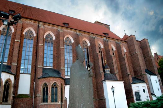 Ancient buildings on Ostrow Tumski at daytime in Wroclaw. High quality photo