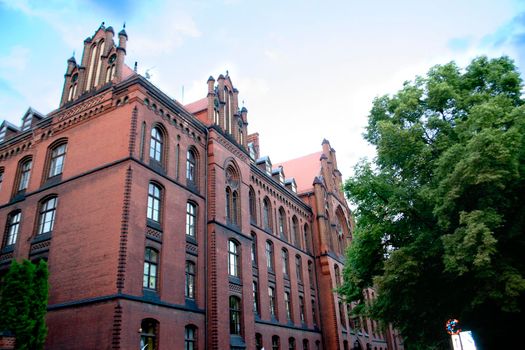 Ancient buildings on Ostrow Tumski at daytime in Wroclaw. High quality photo
