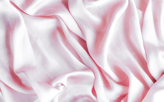 Elegant fabric texture, abstract backdrop and modern pastel colours concept - Pink soft silk waves, flatlay background