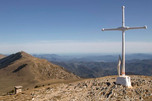 Landscape from Taga mountain showing a cross in Catalonia