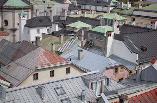 City roofs view from above in Salzburg Austria