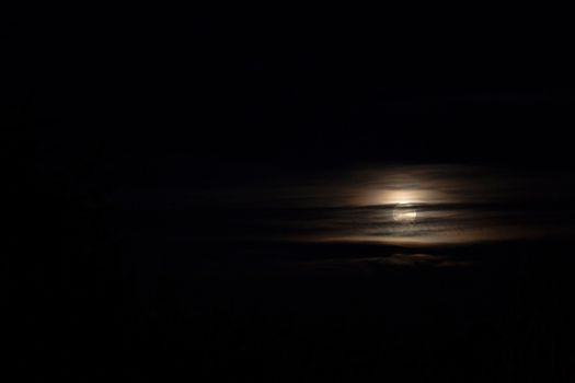 The moon behind some clouds in a dark night