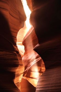 Rays of sunlight coming into tourist Antelope Canyon in the USA