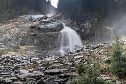 Landscape showing Krimmler Waterfall in a long exposure picture in Austria