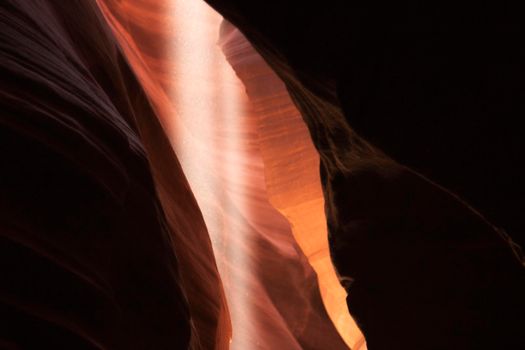 Rays of light entering in tourist Antelope Canyon in Arizona USA