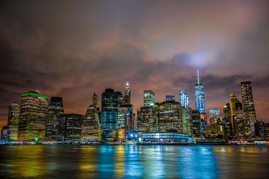 Night view of New York Manhattan. Shooting Location: New York, Manhattan
