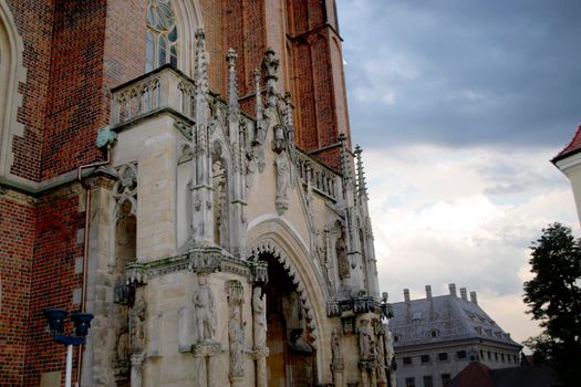 Ancient buildings on Ostrow Tumski at daytime in Wroclaw. High quality photo