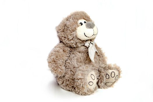 Lovely brown bear doll isolated on white background. Adorable teddy bear for decorative. High quality photo