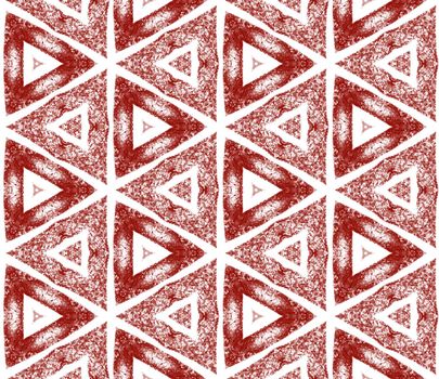 Ikat repeating swimwear design. Maroon symmetrical kaleidoscope background. Textile ready powerful print, swimwear fabric, wallpaper, wrapping. Summer ikat sweamwear pattern.