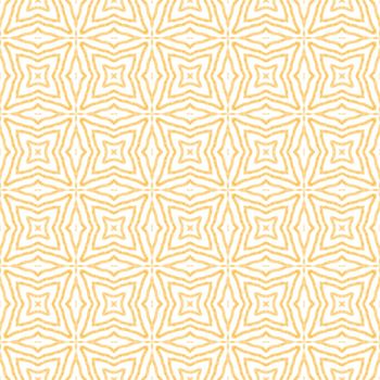 Ikat repeating swimwear design. Yellow symmetrical kaleidoscope background. Summer ikat sweamwear pattern. Textile ready exceptional print, swimwear fabric, wallpaper, wrapping.