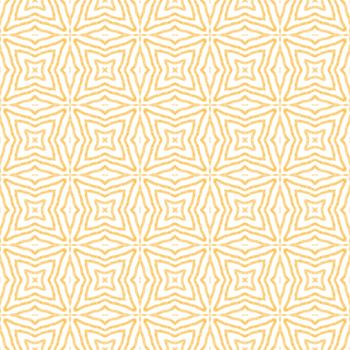 Ikat repeating swimwear design. Yellow symmetrical kaleidoscope background. Summer ikat sweamwear pattern. Textile ready exceptional print, swimwear fabric, wallpaper, wrapping.