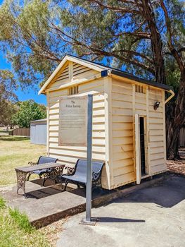 GLENROWAN, AUSTRALIA- DECEMBER 27 2021: The historic town of Glenrowan and its historic precinct, famous for its Kelly Gang history on a warm summer's day in Victoria, Australia